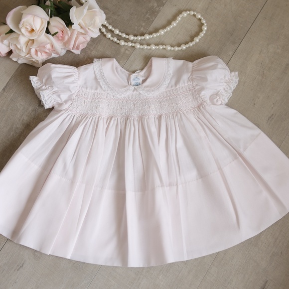 Pink Smocked Dress 3 Months Vintage Feltman Brothers Lace Embroidery Like New - Picture 1 of 5